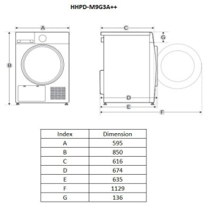 Produs Resigilat USCATOR DE RUFE CU POMPA DE CALDURA HEINNER HHPD-M9G3A++, CAPACITATE INCARCARE 9KG, CLASA ENERGETICA D, 14 PROGRAME DE USCARE, DISPLAY LED, PROGRAM RAPID CAMASI, FUNCTIE START INTARZIAT, FUNCTIE ANTI-SIFONARE, LUMINA CUVA, SELECTOR NIVEL - Img 2