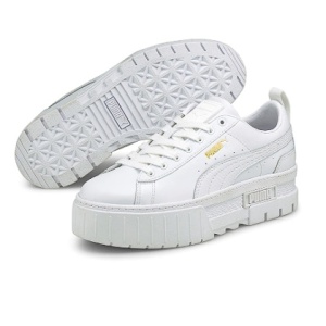 Puma, Pantofi sport flatform de piele Mayze Classic, Alb, 39, Resigilat, Grad A