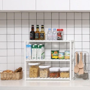 Raft de depozitare Songmics, 2 nivele, lemn, alb, 60 x 15 x 54 cm, Resigilat, Grad A - Img 3