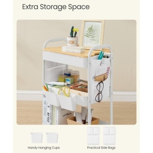 Raft de depozitare SONGMICS mobil tip carucior rulant, pentru baie sau bucatarie, cadru otel cu blat MDF, 31x44x74 cm, alb, Resigilat, Grad A - Img 3