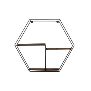 Raft de perete Re-Bloom, metal/lemn masiv, maro/negru, 60 x 53 x 15 cm, Resigilat, Grad A