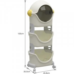 Raft organizator cu 3 nivele si roti pentru camera copiilor BanaSuper, PP, alb/albastru, 45.6 x 35 x 105 cm - Img 8