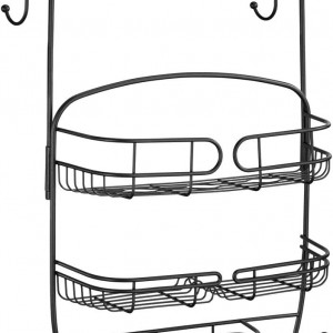 Raft suspendat pentru baie mDesign, metal, negru, 34,7 x 20,6 x 49,8 cm