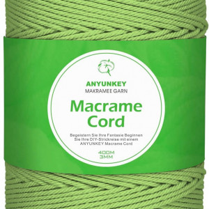 Rola de macrame pentru mestesuguri ANYUNKEY, bumbac, verde, 400m x 3 mm