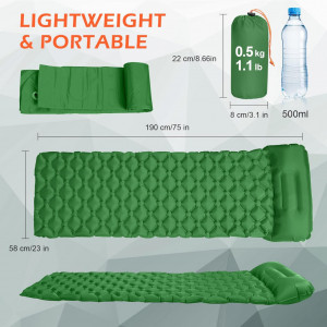 Saltea gonflabila pentru camping Unbekannt, nailon/TPU, verde inchis, 190 x 58 x 5 cm - Img 4