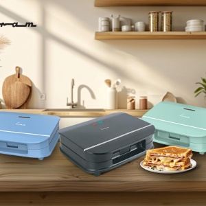 Sandwich maker Fram FSM-700GR, Putere 700W, capacitate 2 sandwich-uri, Placi fixe cu invelis antiaderent, Design depozitare verticala, Verde - Img 4