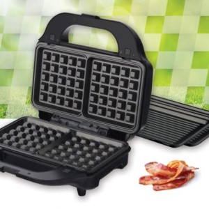 Sandwich maker Heinner SM-2H900BKS, 900W, placi XL, 2 placi detasabile antiadezive: waffle, grill, Negru/Rosu - Img 2