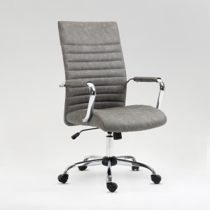 Scaun birou Kiwari® Rani, spatar inalt, cadru cromat, brate fixe cu perne PU, mecanism tip fluture, baza cromata, rotile din nylon, Gri, Resigilat, Grad A - Img 1