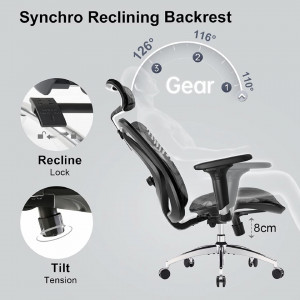 Scaun ergonomic de birou SIHOO, textil, negru/argintiu, 51 x 46 x 107/123 cm - Img 7