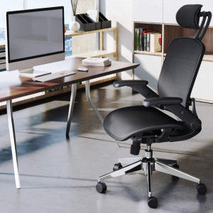 Scaun ergonomic de birou SNOVIAY, otel aliat/plastic/plasa, negru, 65 x71 x 121 cm - Img 7