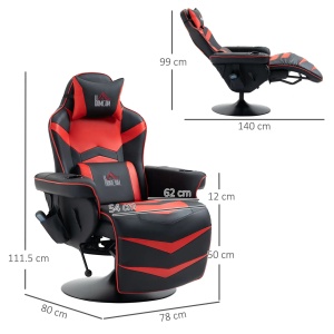Scaun gaming cu masaj 6 puncte 78x80x111.5 cm, inclinare 150°, suport picioare, piele ecologica, baza otel 360°, negru si rosu - Verificat A · Re-Bloom - Img 3