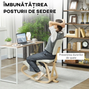 Scaun inginochetor cu miscare leganata 51x84x93 cm, tapiterie in 100% poliester, lemn de mesteacan, perna 6 cm, 120 kg, crem - Verificat A · Re-Bloom - Img 5