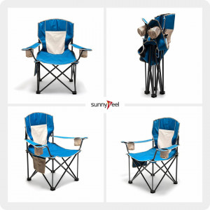 Scaun pliabil pentru camping Sunnyfeel, metal/tesatura oxford, albastru, 97 x 63 x 97 cm - Img 2