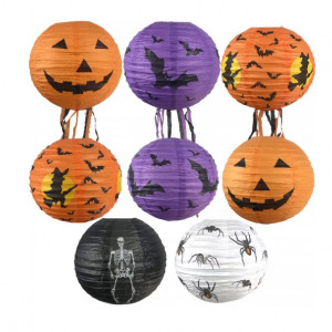 Set 10 felinare de Halloween Sunsk, hartie, multicolor, 20 cm