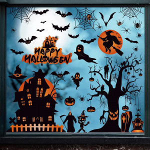 Set 100 stickere de Halloween pentru fereastra Voqeen, PVC, negru/portocaliu - Img 6