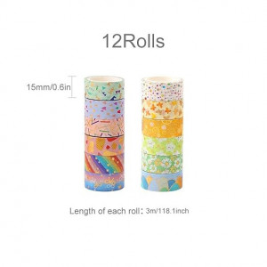 Set 12 role de banda washi decorativa Feelava, hartie, multicolor, 1,5 x 3 m