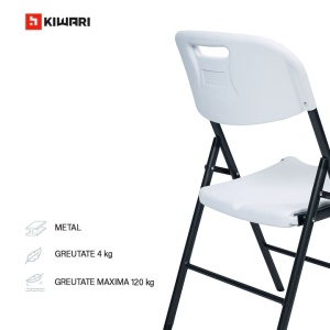 Set 12 x 2 scaune gradina pliabile Kiwari 46x53x87 cm, cadru metalic, 120 kg, terasa/balcon/camping, alb - Img 6