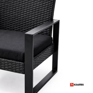 Set 12 x set mobilier Kiwari Terrace, masa 40x40x41 cm + 2 scaune 59x63x73 cm, metal/plastic/ratan, perne incluse, gradina/terasa/balcon, negru - Img 4