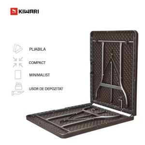 Set 15 mese pliante Kiwari Event 180x75 cm, HDPE/cadru metalic ranforsat, sistem pliere rapida, gradina/terasa/evenimente, maro - Img 2