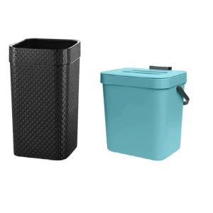 Set 2 cosuri de gunoi pentru bucatarie Mugypyr, plastic, negru/albastru, 23 x 23 x 30 cm/19 x 15 x 25 cm