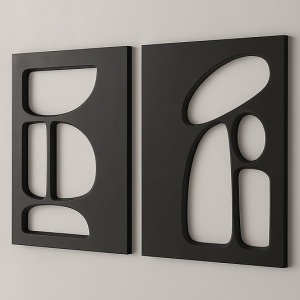 Set 2 decoratiuni de perete Re-Bloom, MDF, negru, 50 x 70 cm