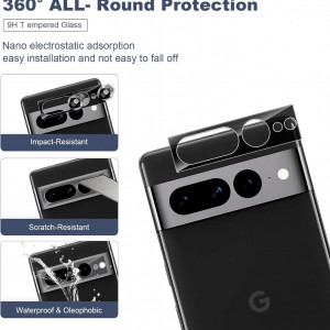 Set 2 folii si 2 protectii pentru camera compatibile cu Google Pixel 7 Pro PhoCathy, sticla securizata, transparent/negru, 6,7 inchi