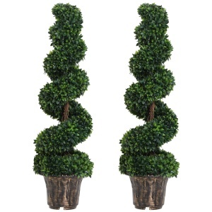 Set 2 plante artificiale buxus spirala Re-Bloom, PE/ciment, inaltime 120 cm, diametru 32 cm, vas diametru 28x22.5 cm, verde - Verificat A · Re-Bloom - Img 1