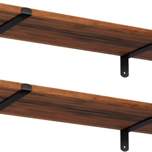 Set 2 rafturi de perete Songmics, MDF/metal, maro inchis/negru, 60 x 20 x 1,5 cm