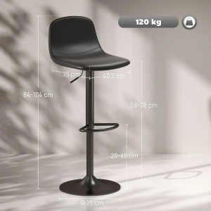 Set 2 scaune de bar cu spatar, piele ecologica/otel/spuma, negru, 40,5 x 44 x 84-104 cm, Resigilat, Grad A - Img 3