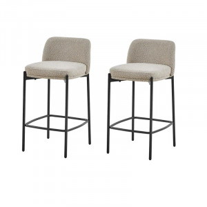 Set 2 scaune de bar Miren, textil/metal/plastic, alb/nisipiu, 85 x 41 x 38 cm