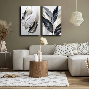 Set 2 tablouri decorative canvas model frunze 45x70 cm, panza/lemn, stil natural modern, multicolor - Verificat A · Re-Bloom - Img 3