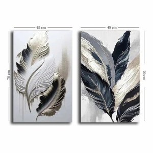 Set 2 tablouri decorative canvas model frunze 45x70 cm, panza/lemn, stil natural modern, multicolor - Verificat A · Re-Bloom - Img 2