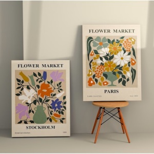 Set 2 tablouri decorative Re-Bloom, model floral, lemn/panza, multicolor, 50 x 70 cm - Img 2