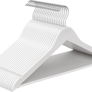 Set 20 umerase Songmics, lemn masiv/otel, alb/argintiu, 43 x 21 cm, Resigilat, Grad A