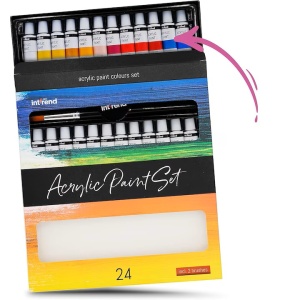 Set 24 Vopsele acrilice int!rend, cu 2 pensule, rezistente la apa pentru hartie, lemn, panza, argila, pietre, ipsos, 12 ml, Resigilat, Grad A - Img 5