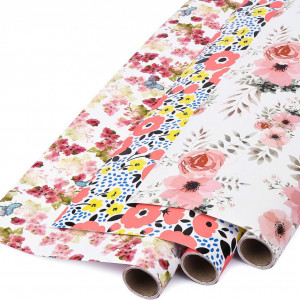 Set 3 role de hartie pentru impachetat Ruspepa, model floral, multicolor, 43,2 x 305 cm - Img 3