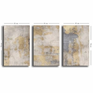Set 3 tablouri decorative canvas, 3x45x70 cm, dimensiune totala 145x70 cm, panza 100% 2.8mm, cadru lemn pin 100%, gri/auriu - Verificat A · Re-Bloom - Img 2