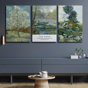 Set 3 tablouri decorative canvas model peisaj 40x60x3 cm, panza/lemn, compozitie armonioasa, multicolor - Verificat A · Re-Bloom