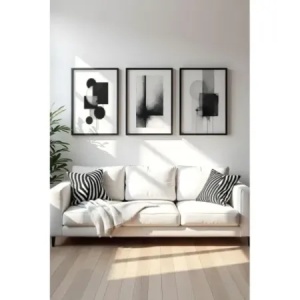 Set 3 tablouri decorative MDF/lemn masiv, 3x50x70 cm, alb/negru - Verificat B · Re-Bloom - Img 2