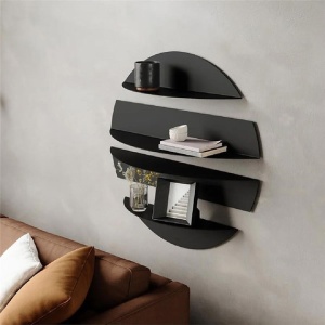 Set 4 rafturi de perete semi-circulare 76x76 cm, metal 1.2mm vopsit electrostatic pulbere, design circular modular, negru - Verificat A · Re-Bloom - Img 4