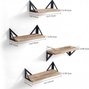 Set 4 rafturi de perete Titanape, lemn/metal, natur/negru, 41/38,5/35/31 cm