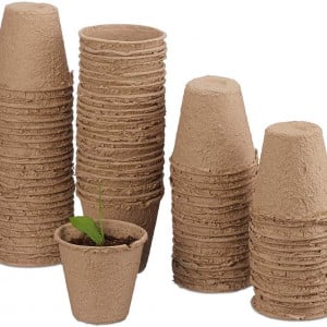 Set 50 de ghivece de cultivare biodegradabile MMBOX, celuloza, rotunde, 8 x 8 cm, bej