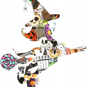 Set 50 stickere de Halloween Gxhong, PVC, multicolor