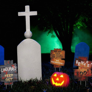 Set 6 semne de avertizare pentru decorare gradina la Halloween Katoom, plastic/carton, multicolor, 15 x 11 cm - Img 5