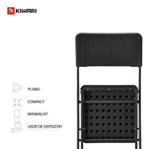 Set 7 x 2 scaune gradina pliabile Kiwari 44.5x57x80.5 cm, cadru metalic, 120 kg, terasa/balcon/camping, negru - Img 4