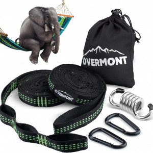 Set accesorii pentru prinderea hamacului Overmont, 5 piese, metal/poliester, negru/verde/argintiu