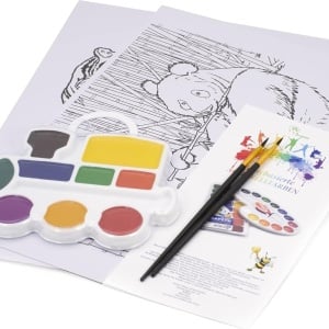 Set acuarele, 2 pensule si 10 foi pentru pictura KreativKids, hartie, multicolor