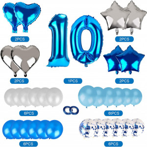 Set aniversar numarul 10 Colmanda, albastru/alb, folie/latex, 33 piese - Img 7