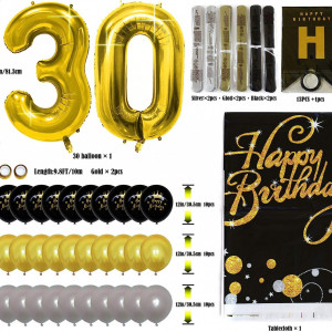 Set aniversar pentru 30 de ani ZNZ, hartie/folie/latex, negru/auriu, 40 piese - Img 3