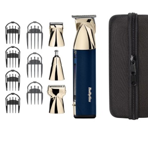 Set aparat de tuns parul si barba Babyliss Super-x Metal Series MT992E, 15 in 1 multi trimmer, auriu/albastru marin, Resigilat, Grad A - Img 4
